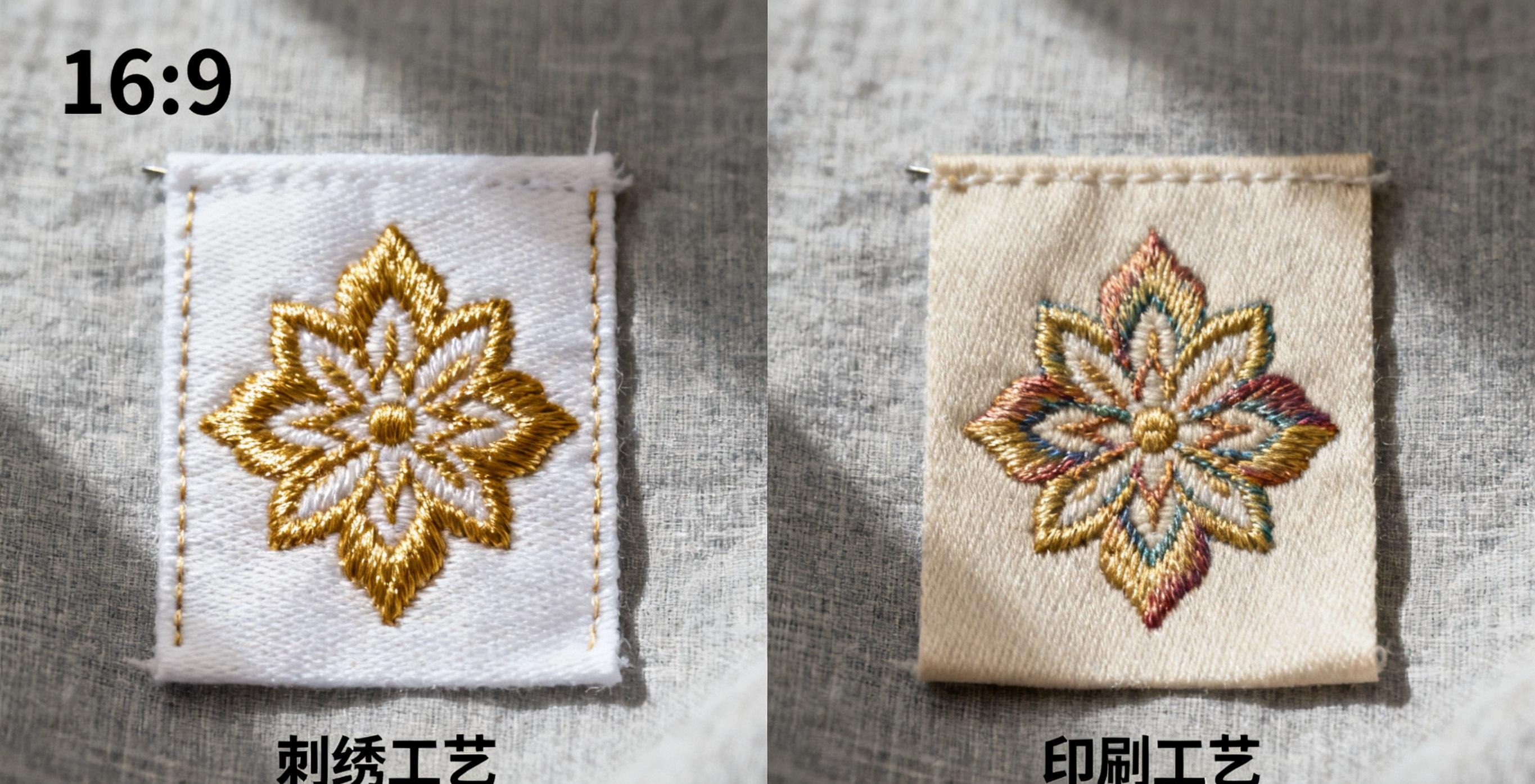 Embroidered and printed labels comparison